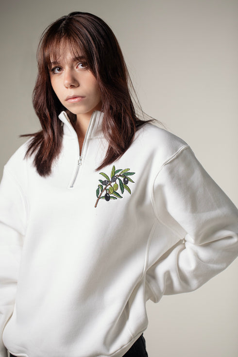 QUARTER ZIP SWEATSHIRT-OLIVE BRANCH